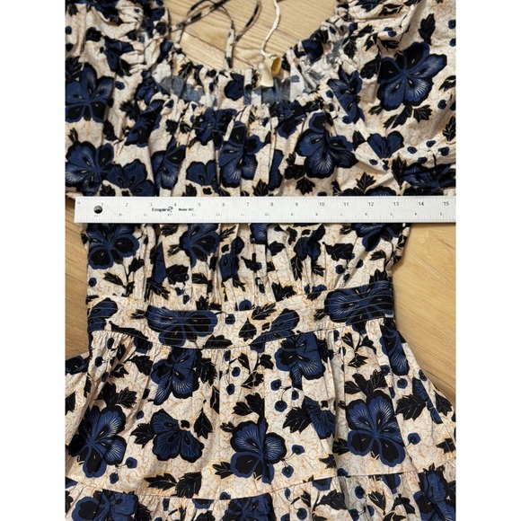 Ulla Johnson Celia Dress Lapis Floral Print Mini Puff Sleeve Tiered Size 0 Blue - Picture 7 of 16